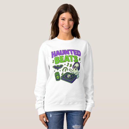 Sweatshirt Halloween Haunted Beats Vêtements DJ Éffrayant uni (Devant entier)