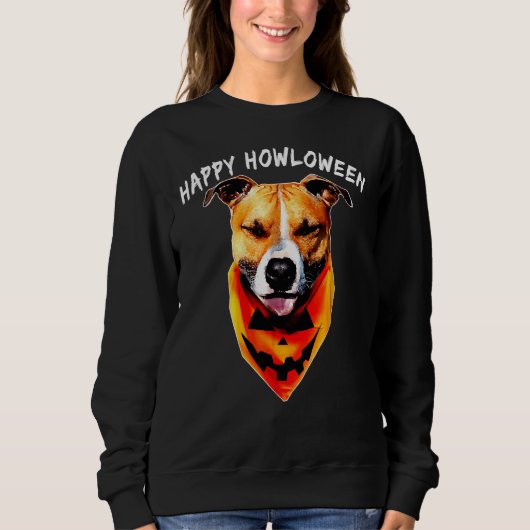 Sweatshirt Halloween Jack-o'-lantern Pitbull Funny Chien Hall (Devant)