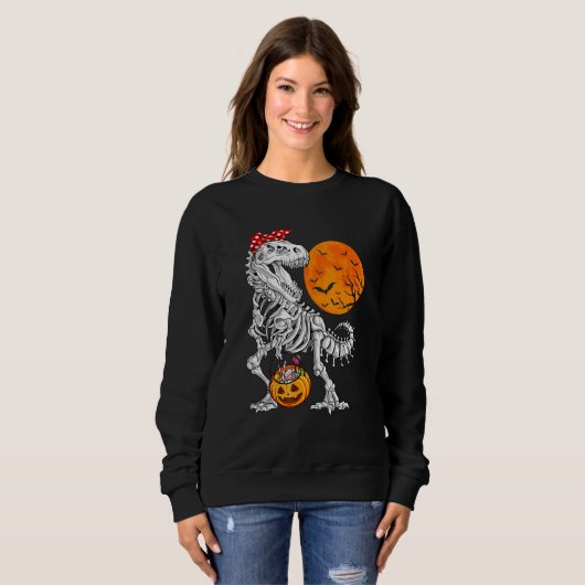 Sweatshirt Halloween Pour Les Filles Dinosaure Squelette T Re (Devant entier)
