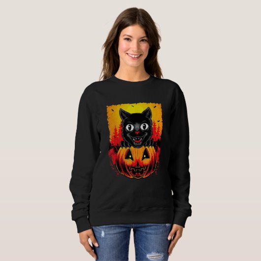 Sweatshirt Halloween Pumpkin Cat (Devant entier)