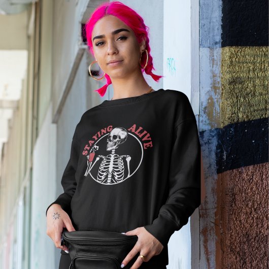 Sweatshirt Halloween Skeleton Café Rester Vivant