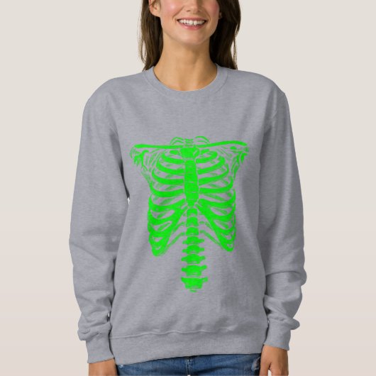 Sweatshirt halloween Skeleton Rib Acide caissé vert (Devant)