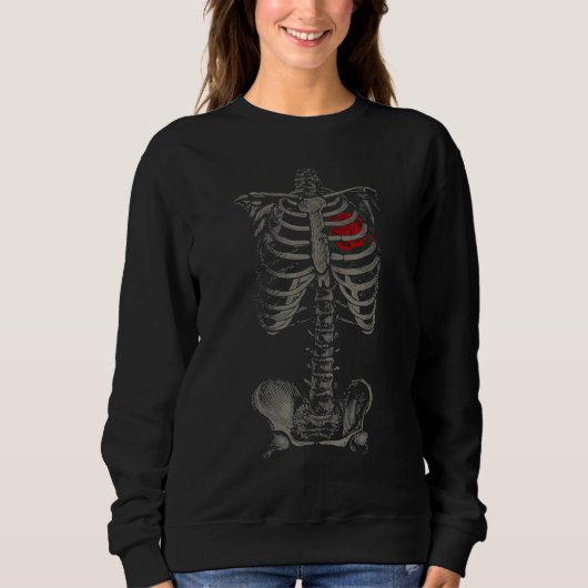 Sweatshirt Halloween Skeleton Rib Cage Coeur Rose Jour Du (Devant)