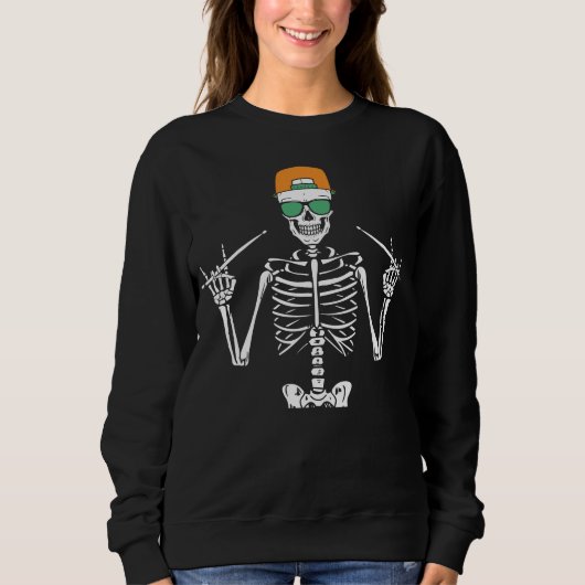 Sweatshirt Halloween Skeleton Rock Main Jouer des tambours fe (Devant)