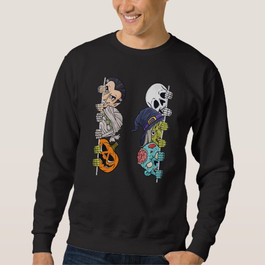 Sweatshirt Halloween Skeleton Witch Peeking Zombie Mummy Kids (Devant)