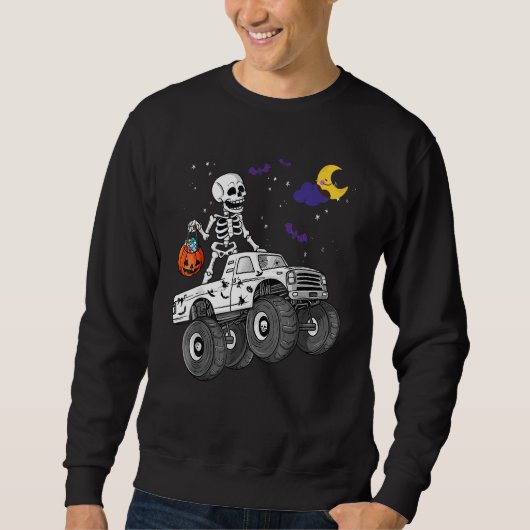 Sweatshirt Halloween Skeleton Zombie Riding Monster Truck Vam (Devant)