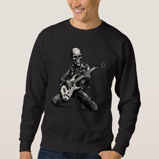 Sweatshirt Halloween Squelette Jouer Guitare Électrique Rock (Devant)
