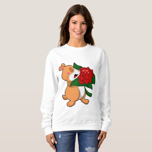 Sweatshirt Hamster avec Rose à fleurs (Devant entier)