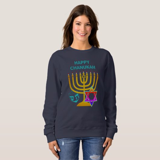 Sweatshirt Hanoukka moderne HAPPY CHANUKAH (Devant entier)