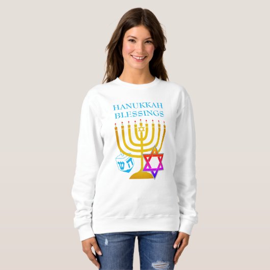 Sweatshirt Hanoukka moderne Menorah Dreidel (Devant entier)
