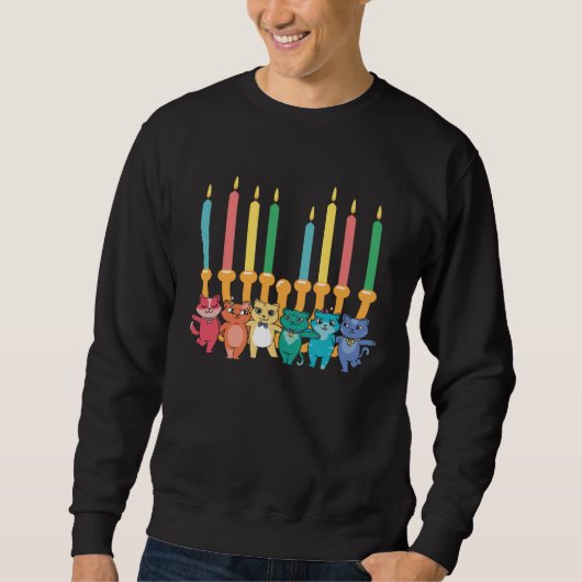 Sweatshirt Hanukkah Cat Menorah Decoration Jewish Kitten Cat (Devant)