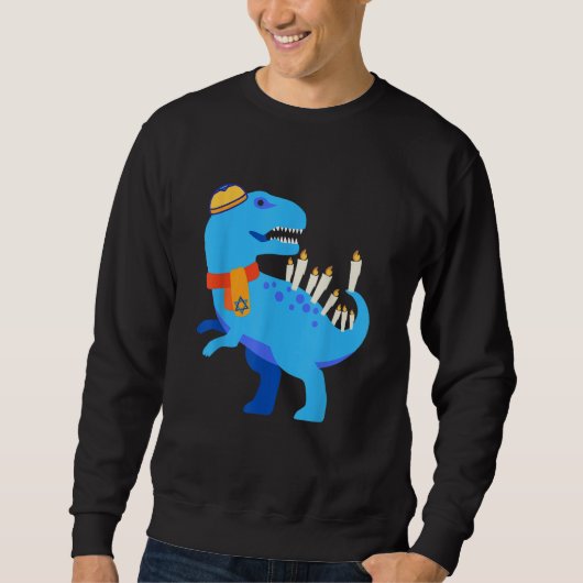 Sweatshirt Hanukkah Chanukkah Blue Dinosaur Menorasaurus (Devant)