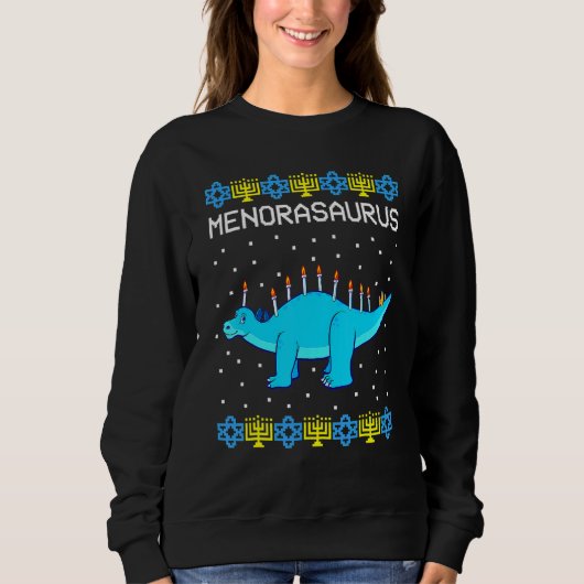Sweatshirt Hanukkah Dinosaur Menorasaurus Ugly Sweater   Dino (Devant)