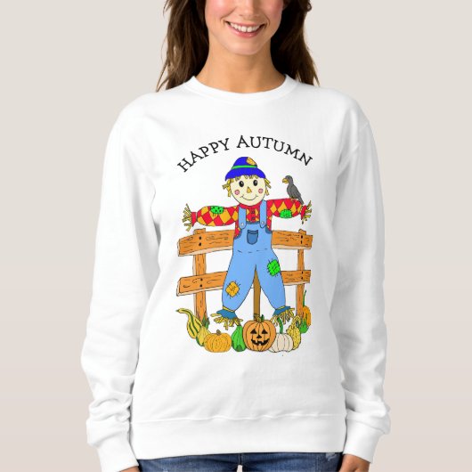 Sweatshirt Happy automne Halloween Scarecrow et Citrouille (Devant)