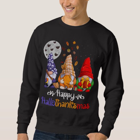 Sweatshirt Happy BonjourThanksMas Gnomes Halloween Thanksgivi (Devant)