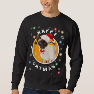Sweatshirt Happy Catmas Siamese Chat de Noël à Santa Hat