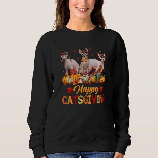 Sweatshirt Happy Catsgiving Sphynx Cat Autumn Fall Vibes Than (Devant)