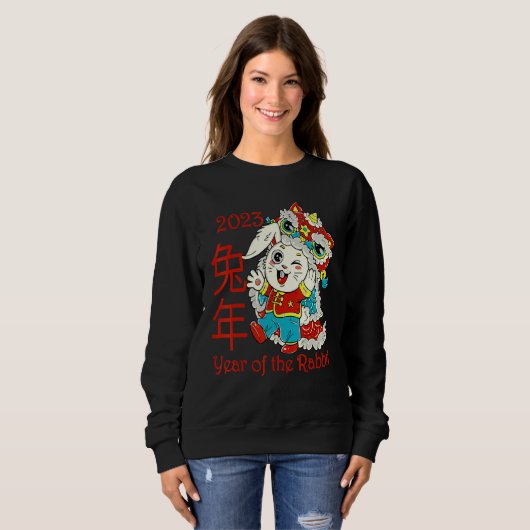 Sweatshirt Happy Chinese New Year 2023 Year of the Rabbit Dra (Devant entier)