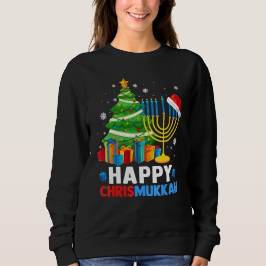 Sweatshirt Happy Chrismukkah Christmas Tree Menorah Chanukah (Devant)