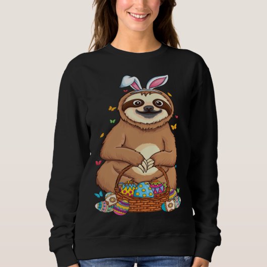 Sweatshirt Happy cute sloth with Bunny ears & Egg Hunting Eas (Devant)