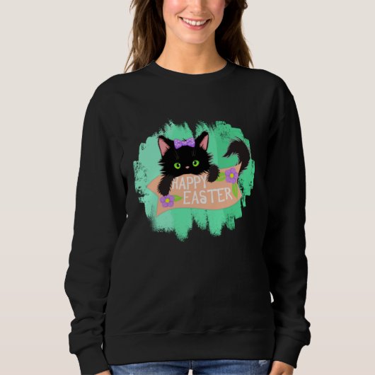 Sweatshirt Happy Easter Black Kitty (Devant)