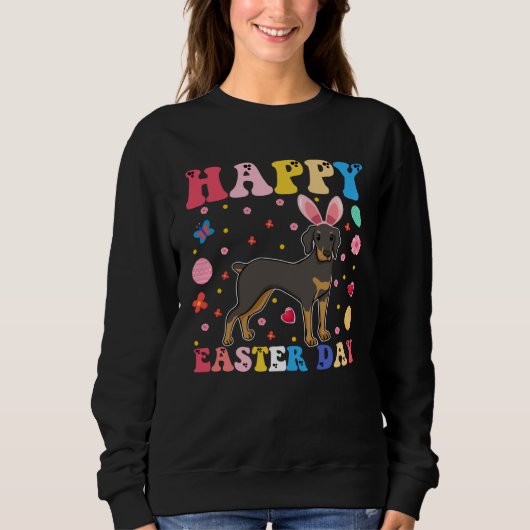 Sweatshirt Happy Easter Bunny Doberman  Easter Day Groovy (Devant)