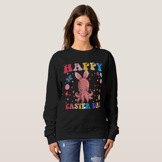 Sweatshirt Happy Easter Bunny Octopuse  Easter Day Groovy (Devant entier)