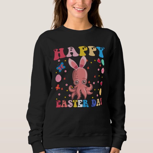 Sweatshirt Happy Easter Bunny Octopuse  Easter Day Groovy (Devant)