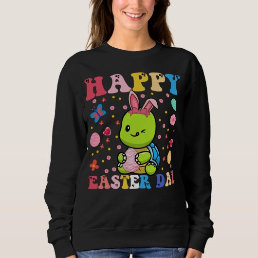 Sweatshirt Happy Easter Bunny Turtle  Easter Day Groovy (Devant)