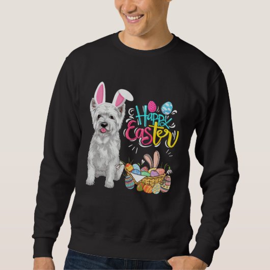 Sweatshirt Happy Easter Eggs Bunny Dog Westie Boys Girls (Devant)