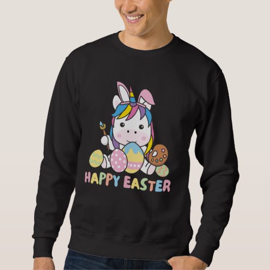 Sweatshirt Happy Easter Sweet Unicorn For Easter With Easter  (Devant)