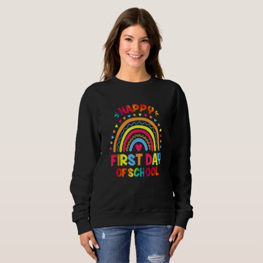 Sweatshirt Happy First Day Of School Boho Rainbow Kids Back T (Devant entier)