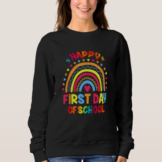 Sweatshirt Happy First Day Of School Boho Rainbow Kids Back T (Devant)
