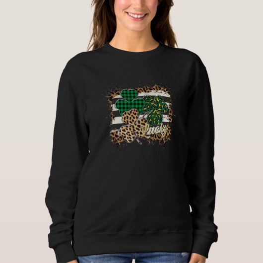Sweatshirt Happy Go Lucky Shamrock Leopard Plaid C St Patrick (Devant)