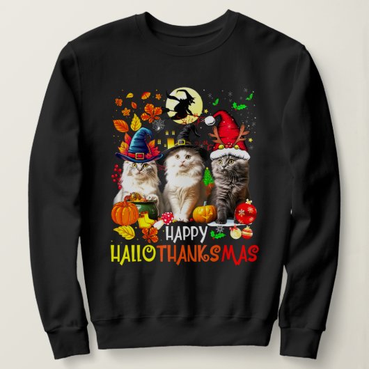 Sweatshirt Happy HalloThanksMas Chats (Design devant)