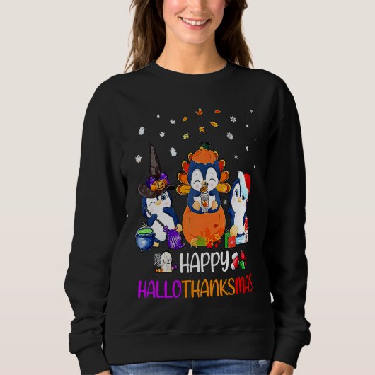 Sweatshirt Happy HalloThanksMas Fall Pumpkin  Penguin (Devant)