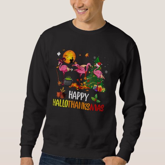 Sweatshirt Happy Hallothanksmas Flamingo Thanksgiving Xmas Ha (Devant)