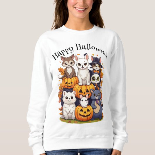 Sweatshirt Happy Halloween Chats Fox Citrouille (Devant)