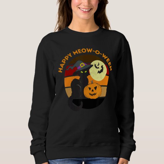 Sweatshirt Happy Halloween Meowoween Cute Black Cat Party Cos (Devant)