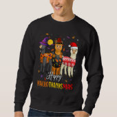 Sweatshirt Happy HallowThanksMas Llama Christmas Thanksgivin (Devant)