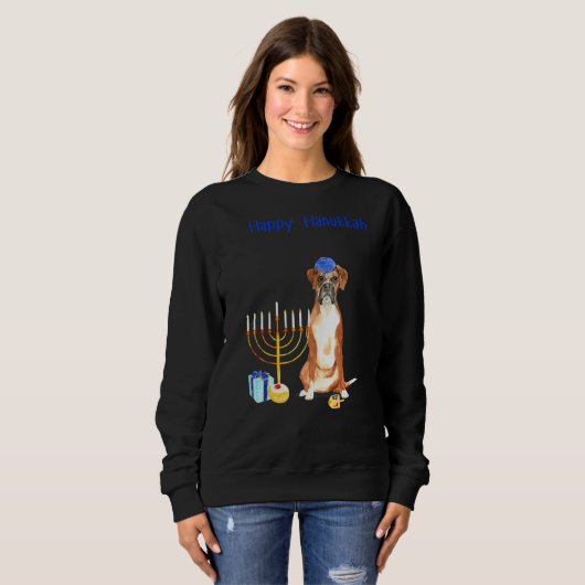 Sweatshirt Happy Hanoukka Boxer Juif Boxer Ugly Sweater Chr (Devant entier)