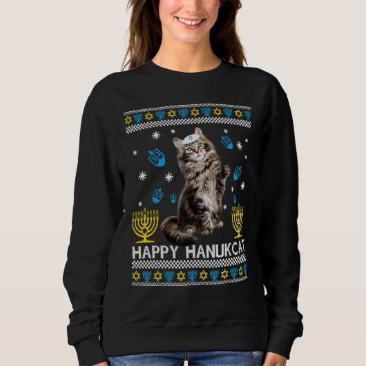 Sweatshirt Happy Hanukcat Ugly Hanoukka Sweater Maine Coon Ca (Devant)