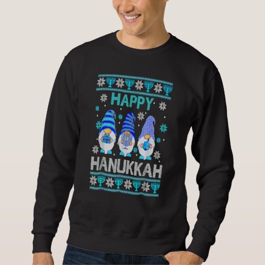Sweatshirt Happy Hanukkah Gnome Gnomies Menorah Pajama Ugly 1 (Devant)