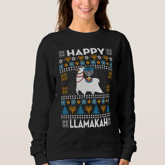 Sweatshirt Happy Llamakah Llama Hanukkah Ugly Sweater (Devant)