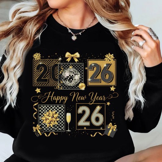Sweatshirt Happy New Year 2026 Gold Glitter Celebration