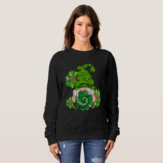 Sweatshirt Happy St Patrick's Day Gnome with Leopard Sunflowe (Devant entier)