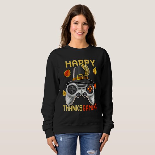 Sweatshirt Happy Thanksgaming mignon contrôleur de jeu vidéo (Devant entier)