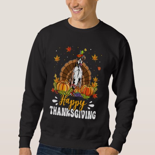 Sweatshirt Happy Thanksgiving Boxer Dog Turkey Pumpkin (Devant)