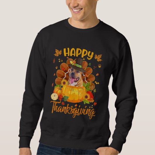 Sweatshirt Happy Thanksgiving Pitbull Dog Turkey Pumpkin (Devant)