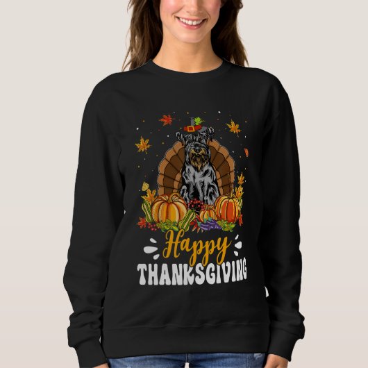 Sweatshirt Happy Thanksgiving Schnauzer Dog Turkey Pumpkin (Devant)